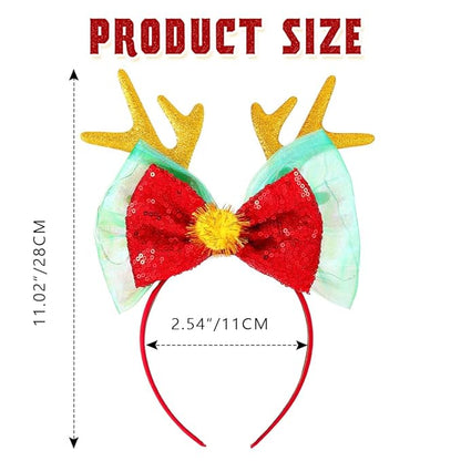 Zoestar Light Up Christmas Headband Led Reindeer Antlers Headpiece Glowing Bow Hair Band Party Hair Accessories for Women