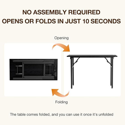 TEMI Small Computer Desk Folding Table - 43.3" Foldable Office Desk, No Assembly, Perfect for Small Spaces in Bedroom, or Apartment, Portable Mini Desk or Study Table Compact Design, Dark Oak