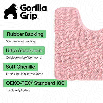 GORILLA GRIP Bathroom Rug Sets, Soft Chenille 2 Piece Area Rugs Set, Toilet Base Mat and 30x20 Carpet, Absorbent Microfiber Washable Mats Dry Quickly, Home Décor and Bath Room Accessories, Lt Pink