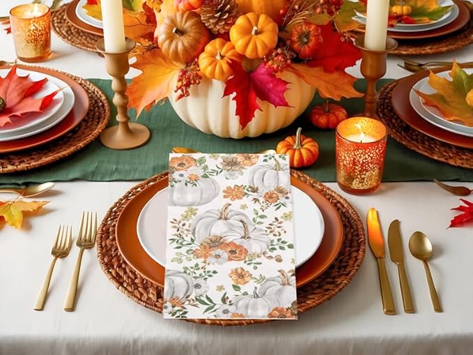 200 PCS Thanksgiving Pumpkin Napkins - 3 Ply Heavy Duty Fall Pumpkin Paper Napkins - Thanksgiving Disposable Hand Towels Napkins for Friendsgiving Table Decor Party Supplies