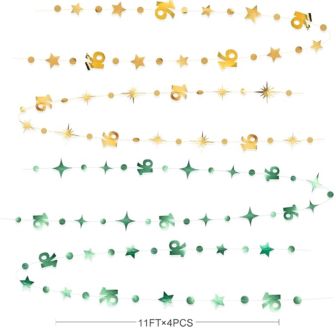 Sage Green Gold Number 16 Circle Dot Twinkle Star Garland Streamer Bunting Banner Backdrop Decorations for Girls Happy 16th Birthday Sweet Sixteen 16th Anniversary Cheers to 16 Years Party Decor