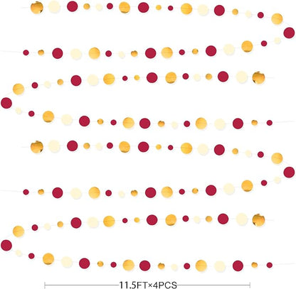 46 Ft Maroon Gold Party Decorations Burgundy Gold Beige Polka Dot Garland Hanging Paper Circle Dots Streamer for Maroon Garnet Graduation Birthday Anniversary Wedding Bridal Shower Party Supplies