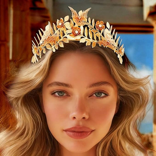 JONKY Greek Goddess Crown Gold Butterfly Headpiece Bridal Headband for Women