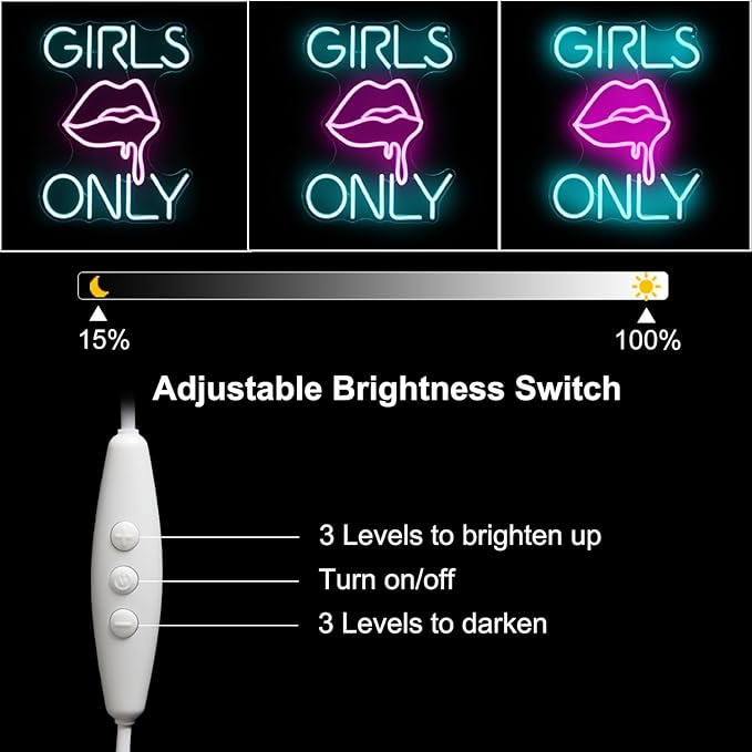 Girls Only Neon Sign Sexy Lips LED Signs Blue Pink Letter Neon Lights Bar Dimmable Neon Signs for Wall Decor Sexy Girl Neon Light Up Signs for Bedroom Man Cave Bar Club Party Decor