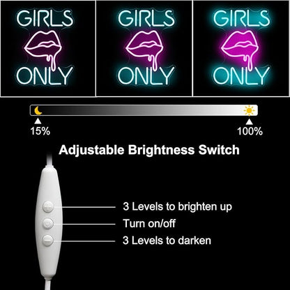 Girls Only Neon Sign Sexy Lips LED Signs Blue Pink Letter Neon Lights Bar Dimmable Neon Signs for Wall Decor Sexy Girl Neon Light Up Signs for Bedroom Man Cave Bar Club Party Decor