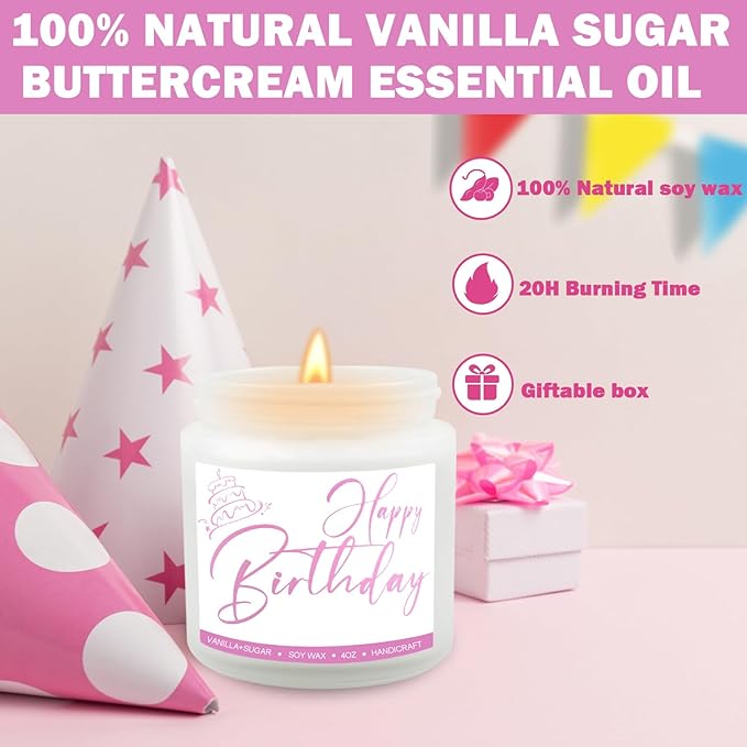 Birthday Candles Gifts for Women, Birthday Gifts for Best Friend Gift Ideas, 4 oz Happy Birthday Candle with Vanilla Birthday Cake Scent 4OZ