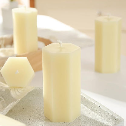 6PCS Hexagon Beeswax Pillar Candles,Large Handmade Pure Beeswax Candle,Unscented Smokeless，2 * 4",18H, White
