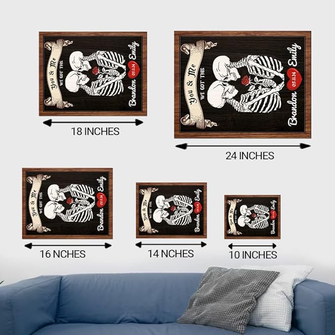 You And Me We Got This Wooden Sign, Custom Couple Skeleton Sign, Ghost Couple Gift, Halloween Skeletons Frame Sign, Gothic Decor Wood Sign Valentine Gifts for Him Her Engaged Bridal Party a12