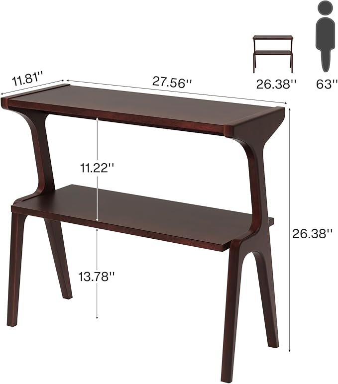 Tribesigns Solid Wood Side Table, 2-Tier Narrow Tall End Table with Storage Shelves, Slim Side Table for Couch, Long Bedside Table for Bedroom, Living Room, Burgundy
