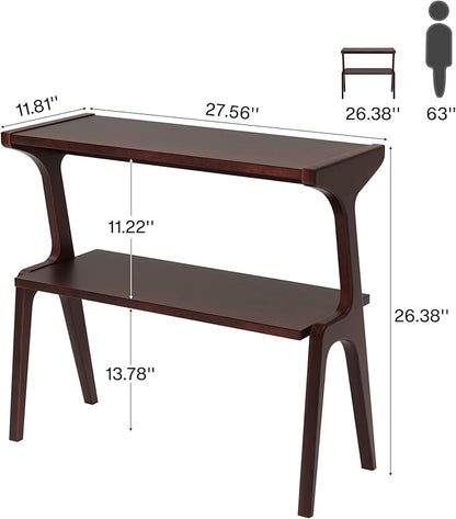 Tribesigns Solid Wood Side Table, 2-Tier Narrow Tall End Table with Storage Shelves, Slim Side Table for Couch, Long Bedside Table for Bedroom, Living Room, Burgundy