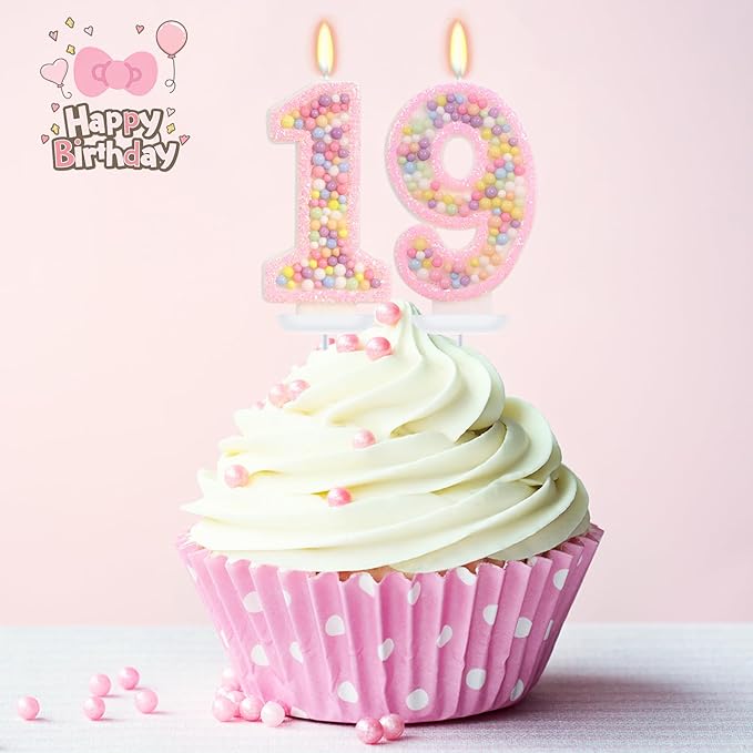 Birthday Candles - Number 19 Candle, Colorful Macaron Candles, 19 Birthday Decorations for Girls, Cake Decorations, Sweet Theme Party Supplies (Pink)