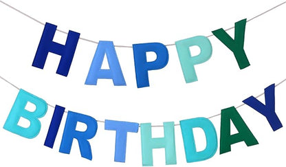 Felt Happy Birthday Garland Rainbow Banner Reusable Happy Birthday Sign Party Supply for Party Decor(Blue Color,Normal)
