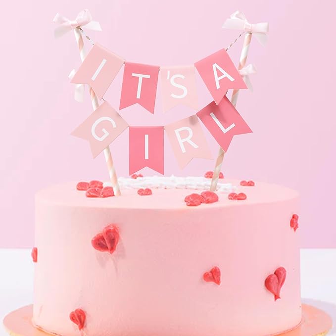 It's a Girl - Pink Gender Reveal Party Decoration, Baby Shower Cake Topper