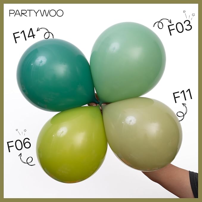 PartyWoo Sage Green Balloons 155pcs Different Sizes of 18 12 10 5 Inch Olive Boho Green Latex Balloon Arch Kit for Wedding Birthday Dinosaur Jungle Golf Football Theme Party Decorations Green-F11