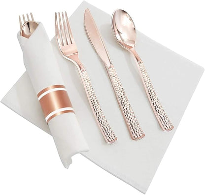 Supernal 360pcs Rose Gold Plastic Silverware,Rose Gold Utensils,Heavy Weight Plastic Cutlery,Disposable Silverware Sets Include 120 Forks,120 Spoons,120 Knives,Suitable for Wedding,Monther's Day,Party