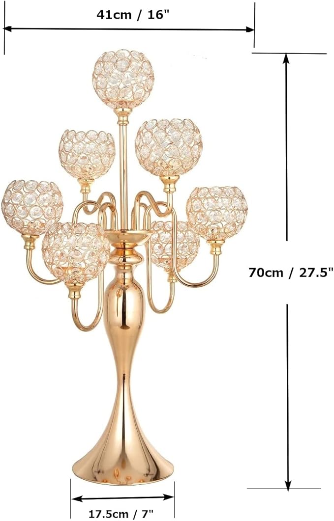 Candelabra Centerpieces for Table, Candle Holder for Table Centerpieces, 7Arm Tall Crystal Candelabra Candle Holder, Gold Centerpiece for Table Wedding Christmas Party Event