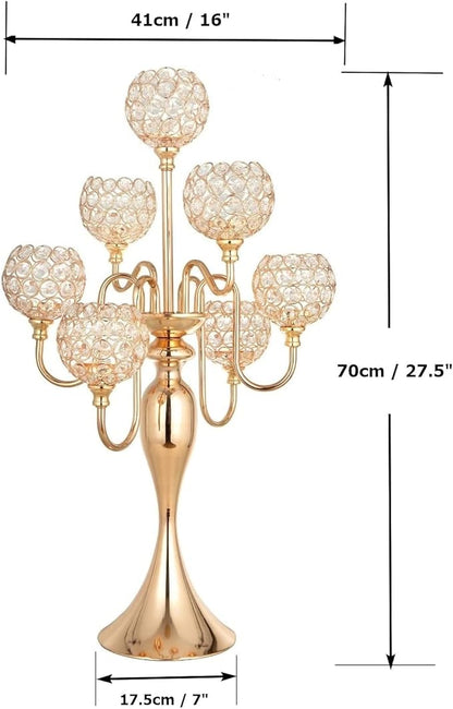 Candelabra Centerpieces for Table, Candle Holder for Table Centerpieces, 7Arm Tall Crystal Candelabra Candle Holder, Gold Centerpiece for Table Wedding Christmas Party Event