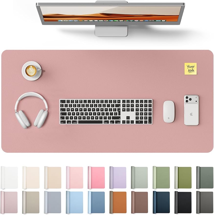 YSAGi Leather Desk Protector, Office Mat, Large Mouse Mat, Non-Slip PU Leather Blotter, Laptop Pad, Waterproof Writing Pad for Office and Home (Pale Mauve, 31.5" x 15.8")