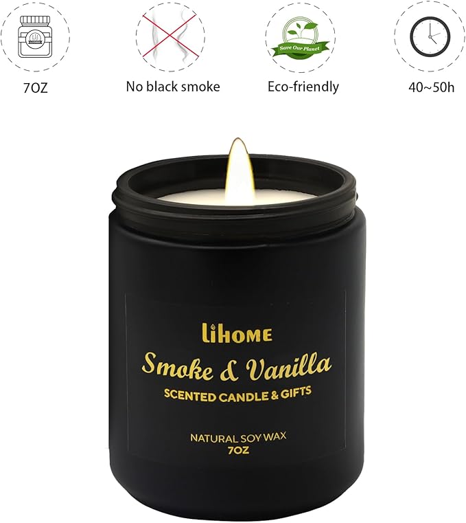 Natural Soy Wax Candles for Home - Room Decor, Gifts - Smoke Vanilla Black Scented Candles