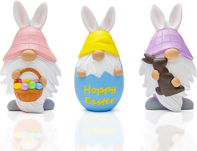 Madanar Easter Resin Gnomes for Tiered Tray Shelf Decorations - Chocolate Bunny, Egg, Basket (Easter)