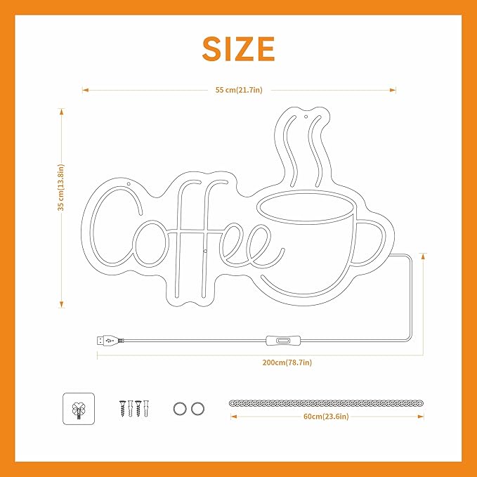 Coffee Neon Sign for Party LED Neon Sign for Wall Decor Led Neon Lights for Teen Bedroom Decor Art Light Up Sign Happy Birthday Neon Signs for All Party Reunion Decoration USB 5v 21.7x13.8 Inch (Warm White)