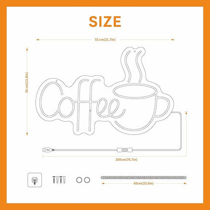 Coffee Neon Sign for Party LED Neon Sign for Wall Decor Led Neon Lights for Teen Bedroom Decor Art Light Up Sign Happy Birthday Neon Signs for All Party Reunion Decoration USB 5v 21.7x13.8 Inch (Warm White)