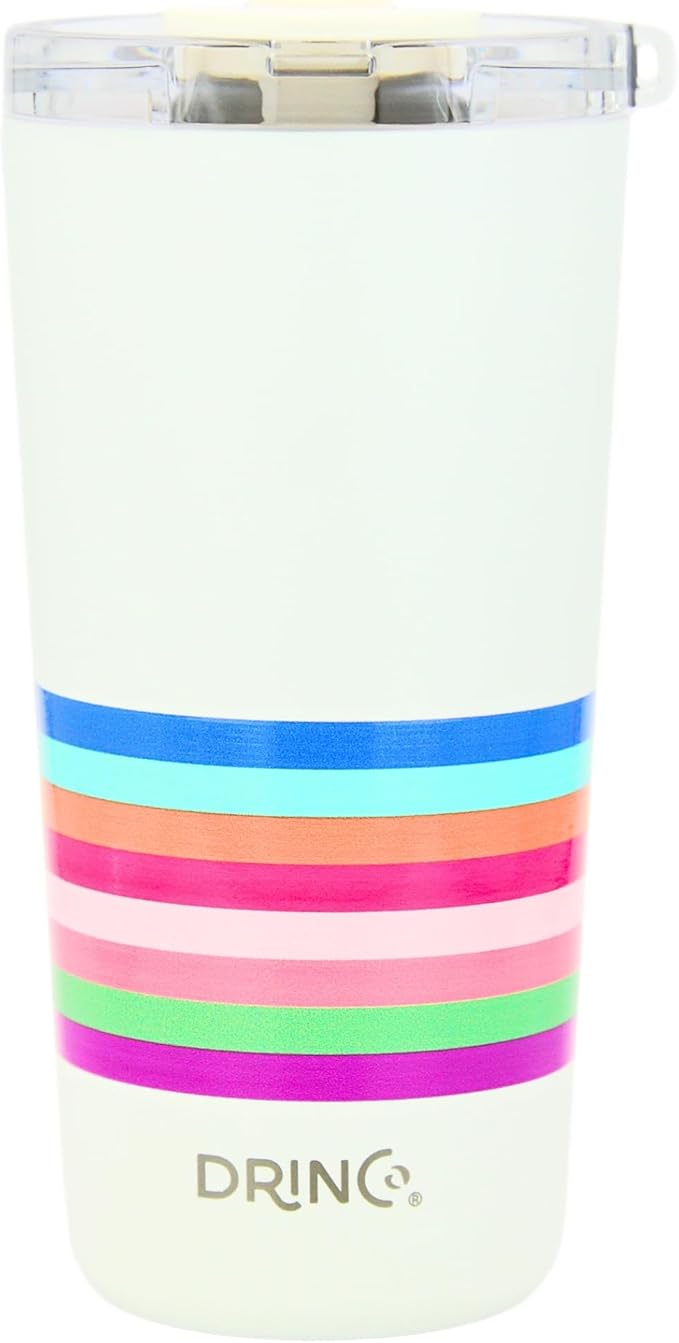 Drinco - 20 oz Stainless Steel Tumbler | Double Walled Vacuum Insulated Mug With Lid, 2 Straws, For Hot & Cold Drinks (20oz Stripe)