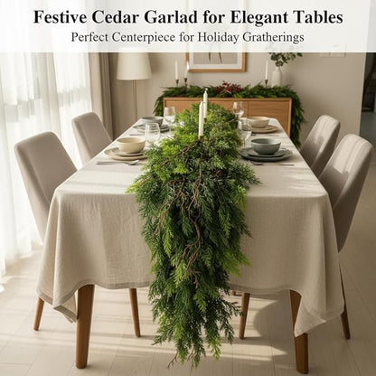 9ft Christmas Real Touch Garlands with Withered Branches,Suitable for Gifting,Artificial Cedar Pine Garland for Christmas Decorations Home Indoor Stairs Table Fireplace Outdoor Holiday