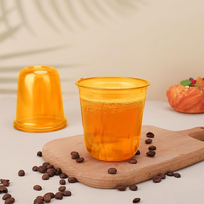 50pcs 12oz Disposable Stemless Glasses,PET Disposable Drinking Cups,Cold Party Clear Plastic Wine Glasses for Parties Birthday,Wedding,Meeting,Christmas Party Supplies. (Orange)