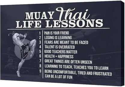 Muay Thai Wall Art Muay Thai Pictures Wall Decor Life Lessons Canvas Prints Boxing Decorations Painting Framed Artwork Office Home Decor For Bathroom Bedroom Dining Living Room 24"x16"