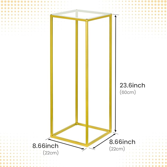 YALLOVE 2 Pack 23.75 Inch Gold Wedding Flower Stand Metal Vase Column Stand Geometric Centerpiece Vase for Home Party Wedding Decorations, Rectangular Flower Display Rack