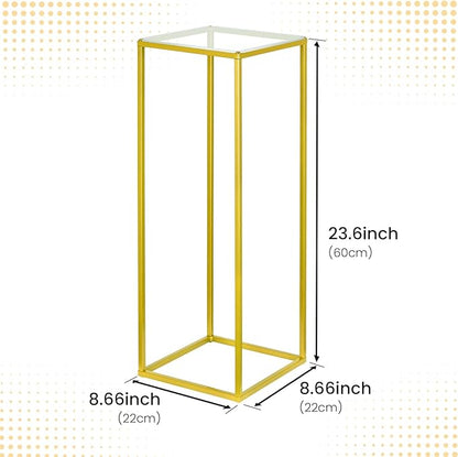 YALLOVE 2 Pack 23.75 Inch Gold Wedding Flower Stand Metal Vase Column Stand Geometric Centerpiece Vase for Home Party Wedding Decorations, Rectangular Flower Display Rack