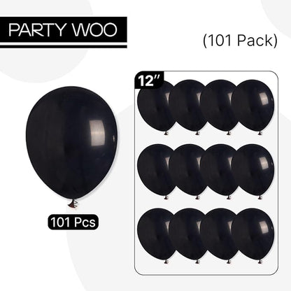 PartyWoo Black Balloons 101 pcs 12 Inch Latex Helium Matte Black Balloons for Baby Shower Birthday Graduation Casino Gaming Anniversary Retirement Pirate Race Car Theme Party Decorations Black-Y18