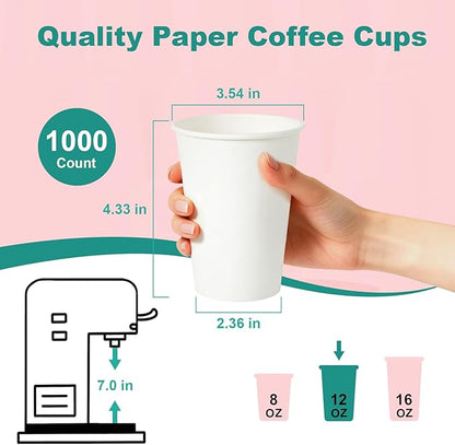Paper Coffee Cups 12 OZ Disposable Hot and Cold Cups, Leak-Proof White Cups for Coffee, Tea, Ideal for Home, Office, and Events (100 Count)
