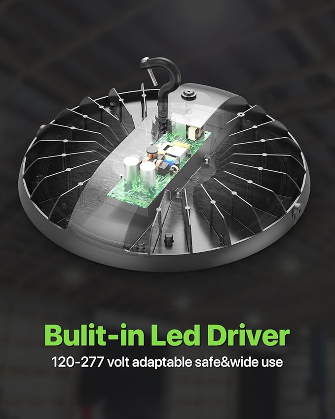 Glitgate 150W UFO LED High Bay Light 6-Pack 150LM/W 22,500LM High Bay Led Shop Lights 100-277V IP65 Waterproof Commercial Warehouse Lighting Fixture 5000K Daylight for Garage, Workshop, Factory, Gym