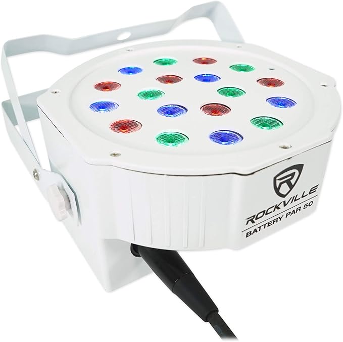 Rockville BATTERY PAR PACK 50 WHITE 20W Rechargeable Wash Lights (10), RGB Color Mixing, Wireless DMX, Remote Included, for DJs and Event Lighting