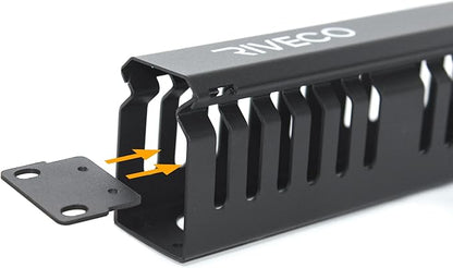 RIVECO 2PCS 1U Cable Management for Racks & Server Cabinets Managing Cord & Wire, Cable Raceway for 19” Rack Mount 24 Slots Large 2.8 Inches Capacity Black
