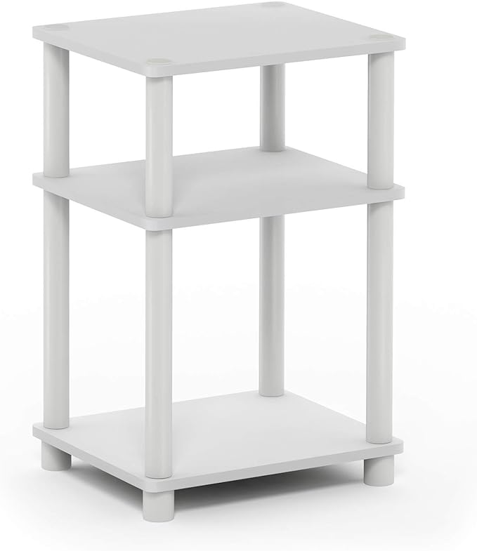 Furinno JUST Side Table, 3-Tier End Table, Open Shelves Night Stand, Bedside Table, Toolless Assembly, for Living Room, Bedroom, Bathroom, White(Espresso) | with Plastic Poles, 1-Pack