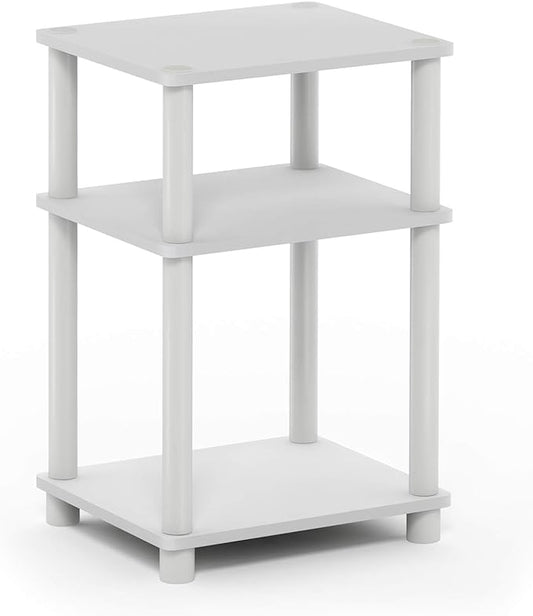 Furinno JUST Side Table, 3-Tier End Table, Open Shelves Night Stand, Bedside Table, Toolless Assembly, for Living Room, Bedroom, Bathroom, White(Espresso) | with Plastic Poles, 1-Pack