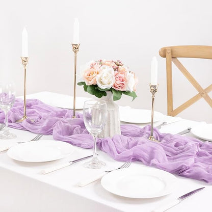 MLMC Lilac Purple Cheesecloth Table Runner 10ft Rustic Gauze Lavender Cheese Cloth Table Runner Centerpiece 35x120 Inches for Romantic Wedding Bridal Baby Shower Birthday Decor