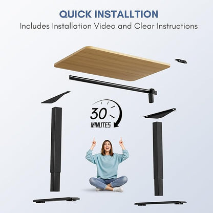 Furmax Electric Height Adjustable Standing Desk Large 40 x 24 Inches Sit Stand up Desk Home Office Computer Desk Memory Preset with T-Shaped Metal Bracket, Maple