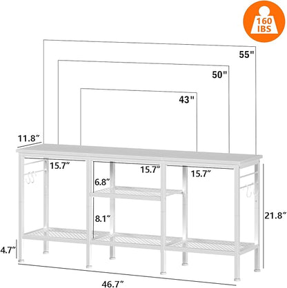 Furologee TV Stand for TVs up to 55 Inch, Entertainment Center with Open Storage Shelves, Media Console Table with Soundbar Shelf for Living Room, Bedroom, White