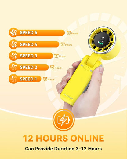 Portable Handheld Turbo Fan, 5-Speed Personal Fans, 5000mAh Rechargeable Fans Up to 12 Hours, Weight only 0.6lb Small Fan, Hand/Neck/Desk Fan 3 IN 1, Beach Vacation Essentials(Yellow)