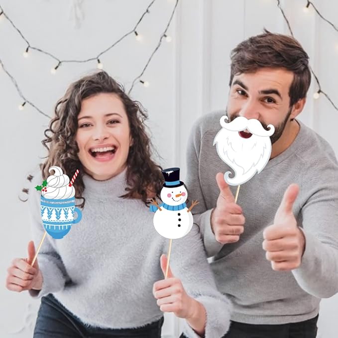 Snowman Photo Booth Props,Winter Wonderland Snow Booth Props(25CT)