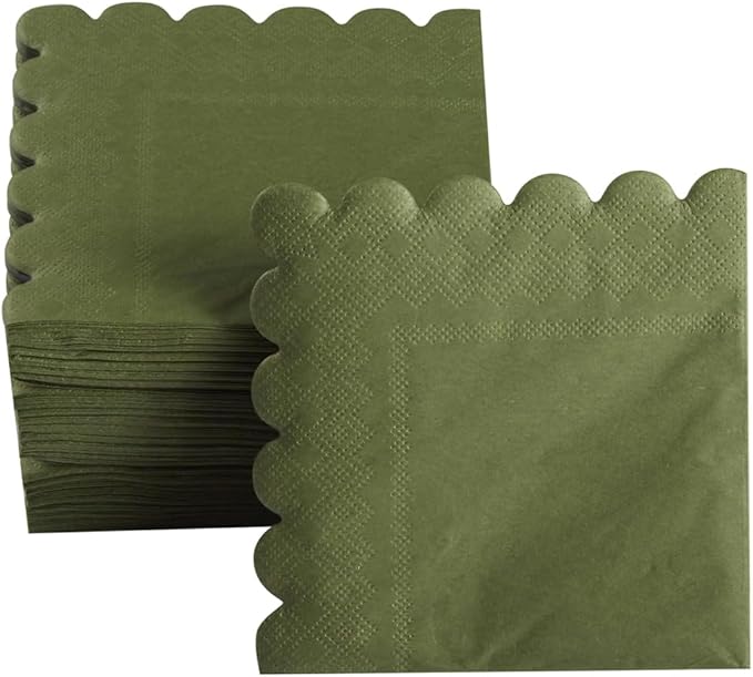 200 Pack Cocktail Napkin 2-Ply Scalloped Edged Dessert Napkins Folded 5 x 5 Inches Disposable Napkins for Dinner Wedding Birthday Party Bridal Anniversary Reception Event (Green)