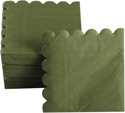 200 Pack Cocktail Napkin 2-Ply Scalloped Edged Dessert Napkins Folded 5 x 5 Inches Disposable Napkins for Dinner Wedding Birthday Party Bridal Anniversary Reception Event (Green)