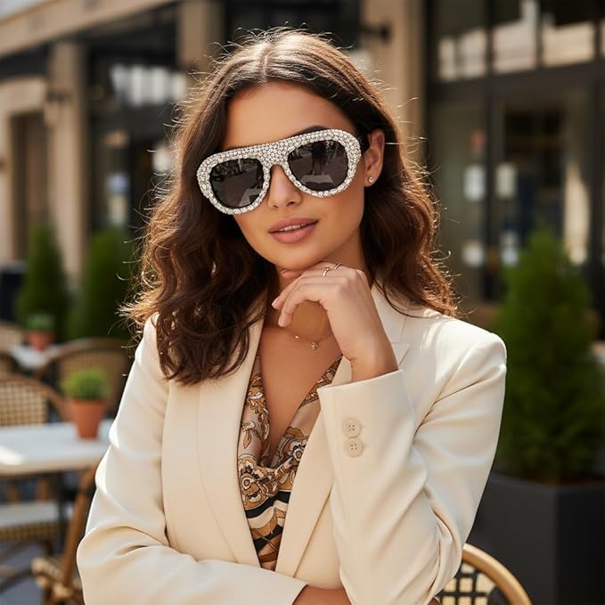 bullabulling Vintage Pilot Rhinestone Sunglasses Women Fashion Diamond bling party Sun Glasses Crystal Shades UV400