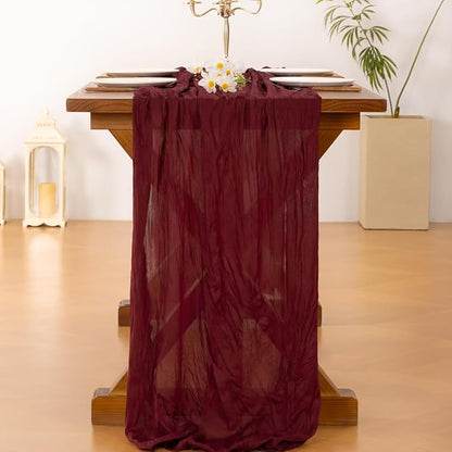 Socomi Burgundy Red Christmas Table Runner 3pcs Cheesecloth Boho Rustic Gauze 120 inch 10FT Cheese Cloth Runner for Wedding Party Baby Shower Birthday Home Decor Holiday Decorations