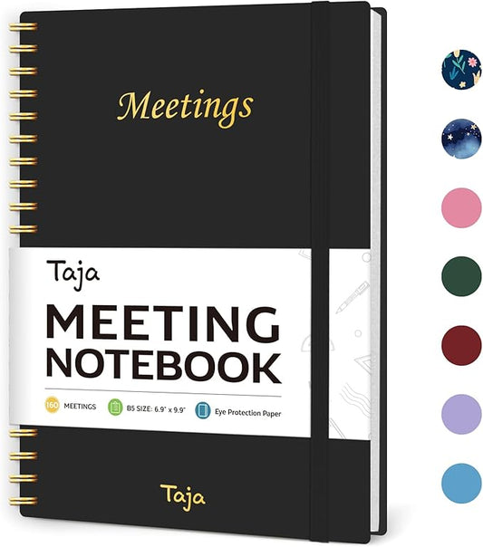 Meeting Notebook for Work Organization - Work Planner Notebook with Action Items, Agenda Planner for Note Taking, 160 Pages (6.9" X 9.9") Project Organizer for Men & Women - Black 1