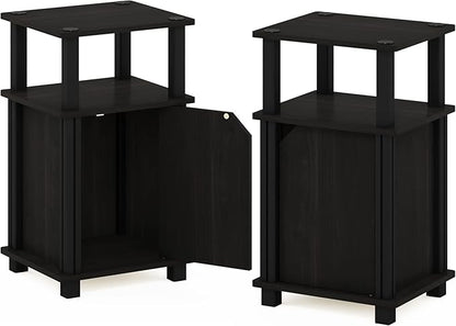 Furinno Brahms 3-Tier End Side Sofa Table/Nighstand with Door, 2-Pack, Espresso/Black